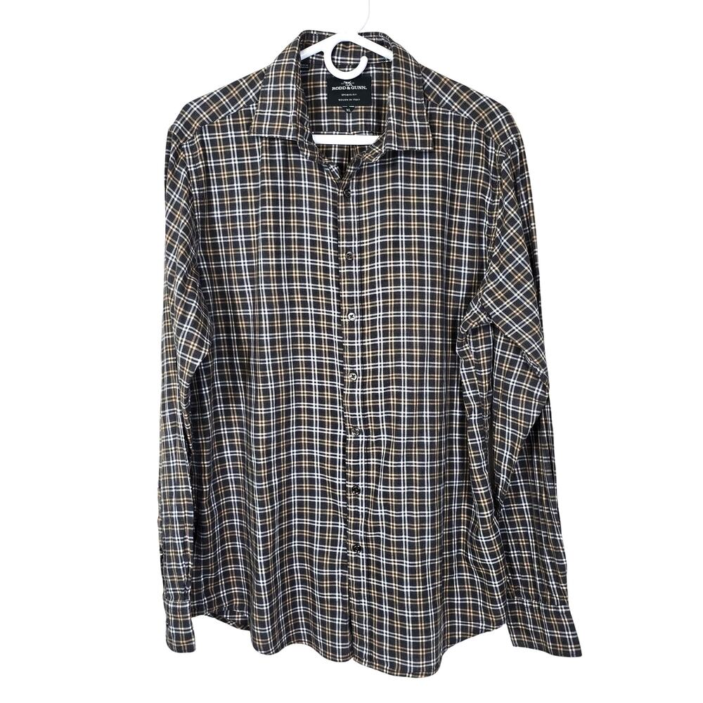 Rodd & Gunn Sports Fit Shirt Men's XL Charcoal Gray Orange Check Casual Classic